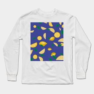 Lemon lovers blue background digital pattern Long Sleeve T-Shirt